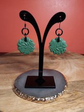 Load image into Gallery viewer, Shamrock dangle handmade earrings polymer clay earthy
