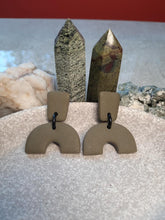 Load image into Gallery viewer, Serpent green stud handmade earrings polymer clay earthy
