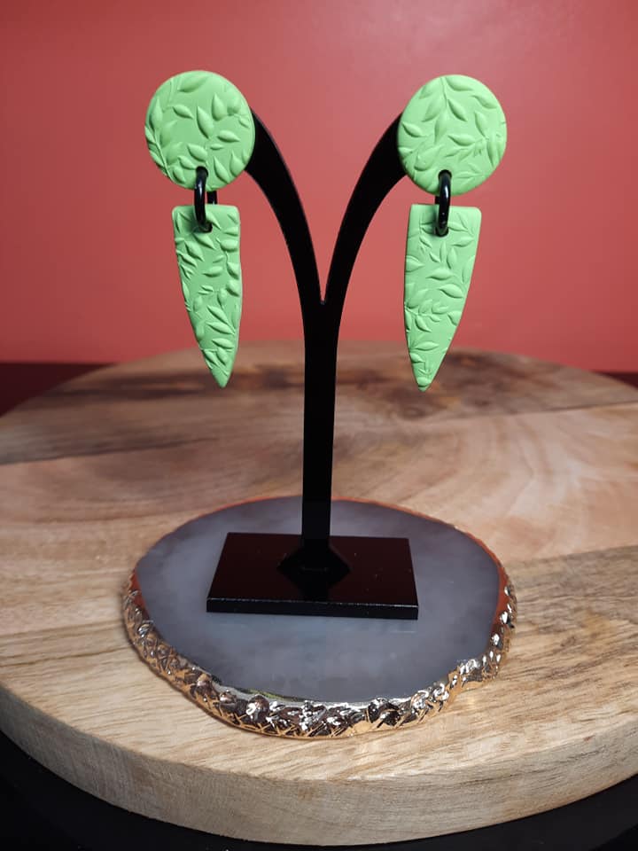 Palm leaf stud handmade earrings polymer clay earthy
