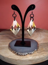 Load image into Gallery viewer, Love triangle dangle handmade earrings polymer clay earthy
