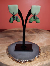 Load image into Gallery viewer, Eco green stud handmade earrings polymer clay earthy
