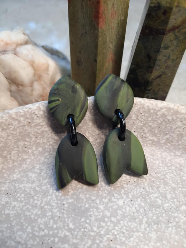 Green earth stud handmade earrings polymer clay earthy