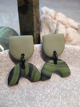 Load image into Gallery viewer, Eco green stud handmade earrings polymer clay earthy
