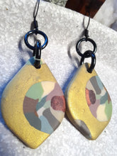 Load image into Gallery viewer, SALE Golden rays dangle handmade earrings polymer clay earthy
