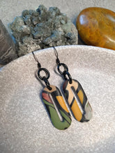 Load image into Gallery viewer, Hazelwood oval dangle handmade earrings polymer clay earthy
