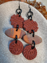 Load image into Gallery viewer, Rust flower dangle handmade earrings polymer clay earthy
