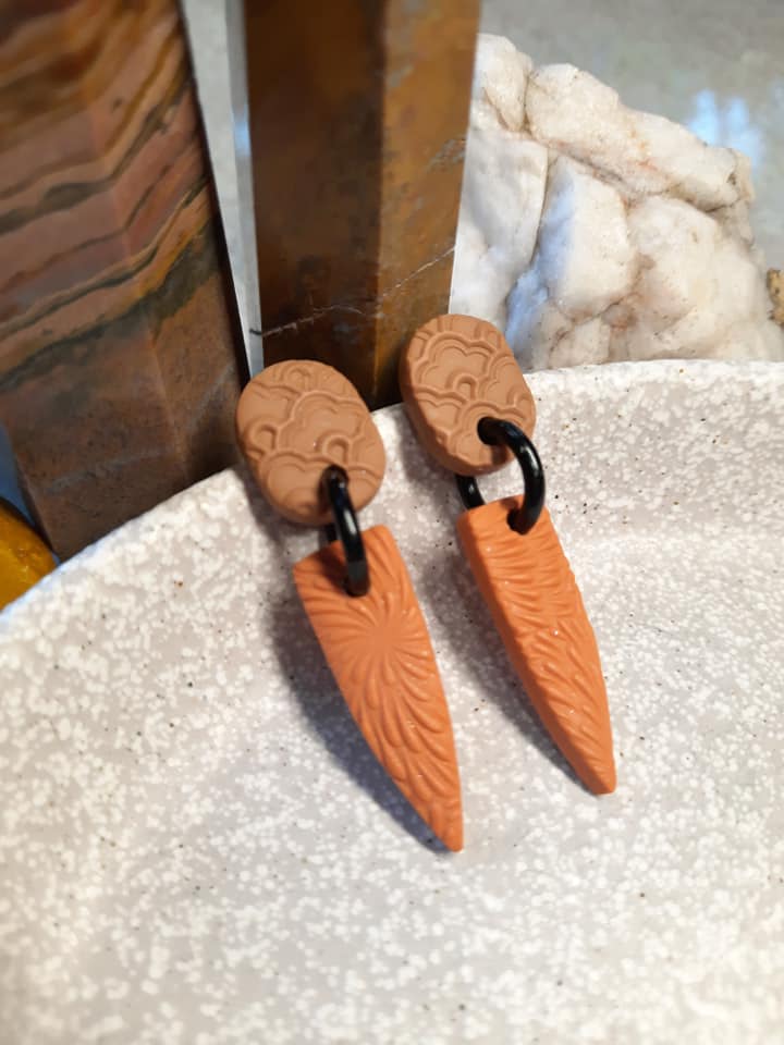 Pumpkin spice stud handmade earrings polymer clay earthy