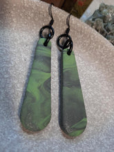 Load image into Gallery viewer, Palace green dangle handmade earrings polymer clay earthy
