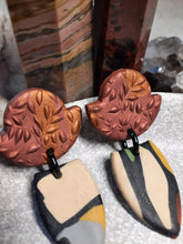 Load image into Gallery viewer, Nature &amp; copper stud handmade earrings polymer clay earthy
