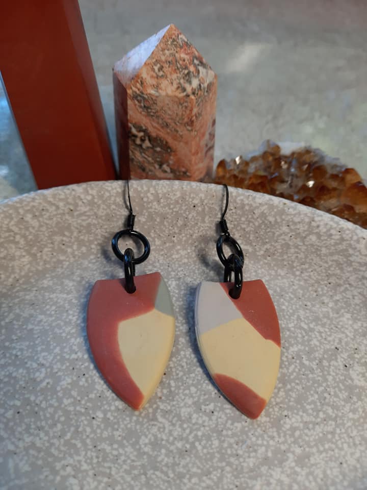 Quiet moments dangle handmade earrings polymer clay earthy