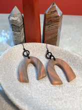Load image into Gallery viewer, Spicy orange rainbow dangle handmade earrings polymer clay earthy
