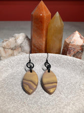 Load image into Gallery viewer, Gold leaf dangle handmade earrings polymer clay earthy
