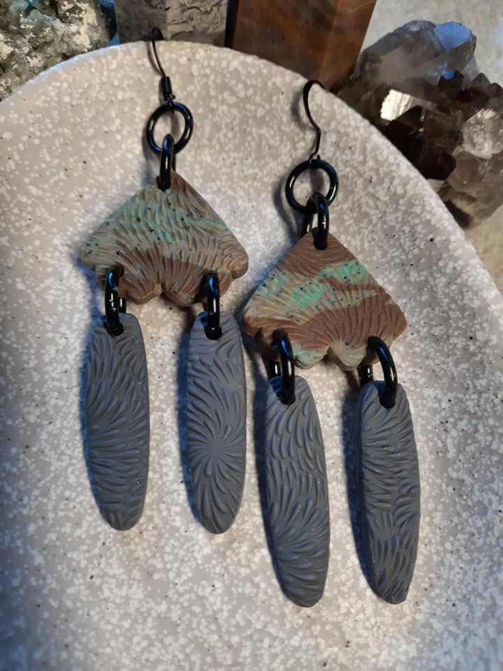 Hawk wings dangle handmade earrings polymer clay earthy
