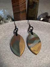 Load image into Gallery viewer, Golden treasure dangle handmade earrings polymer clay earthy
