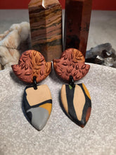 Load image into Gallery viewer, Nature &amp; copper stud handmade earrings polymer clay earthy
