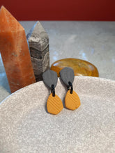 Load image into Gallery viewer, Silver plate &amp; mustard stud handmade earrings polymer clay earthy
