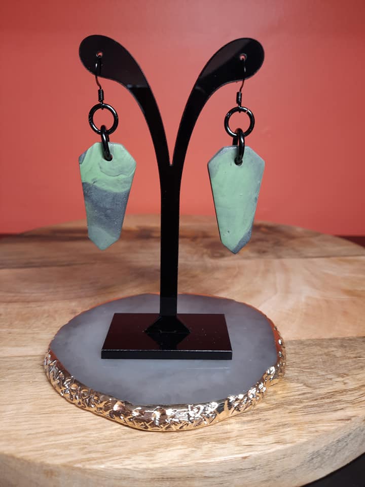 Mint crisp dangle handmade earrings polymer clay earthy