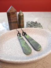 Load image into Gallery viewer, SALE Palace green dangle handmade earrings polymer clay earthy
