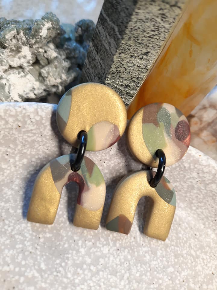 Sunny glade stud handmade earrings polymer clay earthy