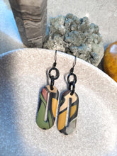 Load image into Gallery viewer, Hazelwood oval dangle handmade earrings polymer clay earthy
