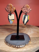 Load image into Gallery viewer, Nature &amp; copper stud handmade earrings polymer clay earthy
