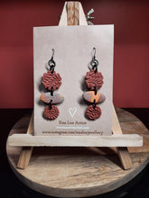 Load image into Gallery viewer, Rust flower dangle handmade earrings polymer clay earthy
