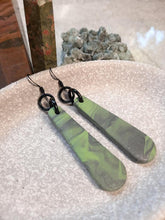 Load image into Gallery viewer, SALE Palace green dangle handmade earrings polymer clay earthy
