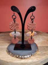 Load image into Gallery viewer, Rust flower dangle handmade earrings polymer clay earthy
