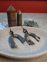 Load image into Gallery viewer, Grey owl dangle handmade earrings polymer clay earthy
