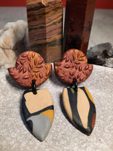 Load image into Gallery viewer, Nature &amp; copper stud handmade earrings polymer clay earthy
