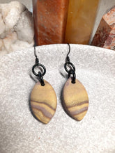 Load image into Gallery viewer, Gold leaf dangle handmade earrings polymer clay earthy
