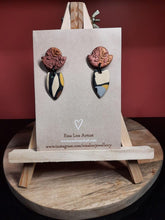 Load image into Gallery viewer, Nature &amp; copper stud handmade earrings polymer clay earthy
