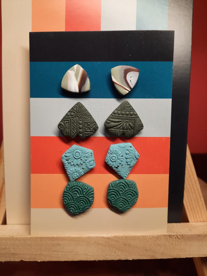 Foliage stud set of 4 handmade earrings polymer clay earthy