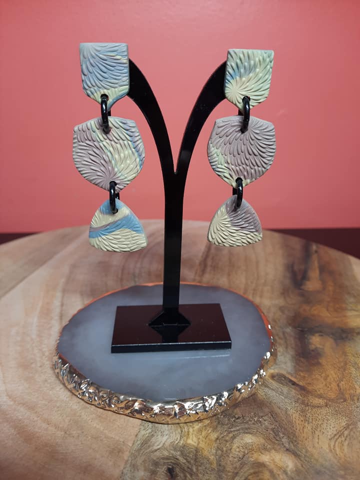 Pavestone dangle handmade earrings polymer clay earthy