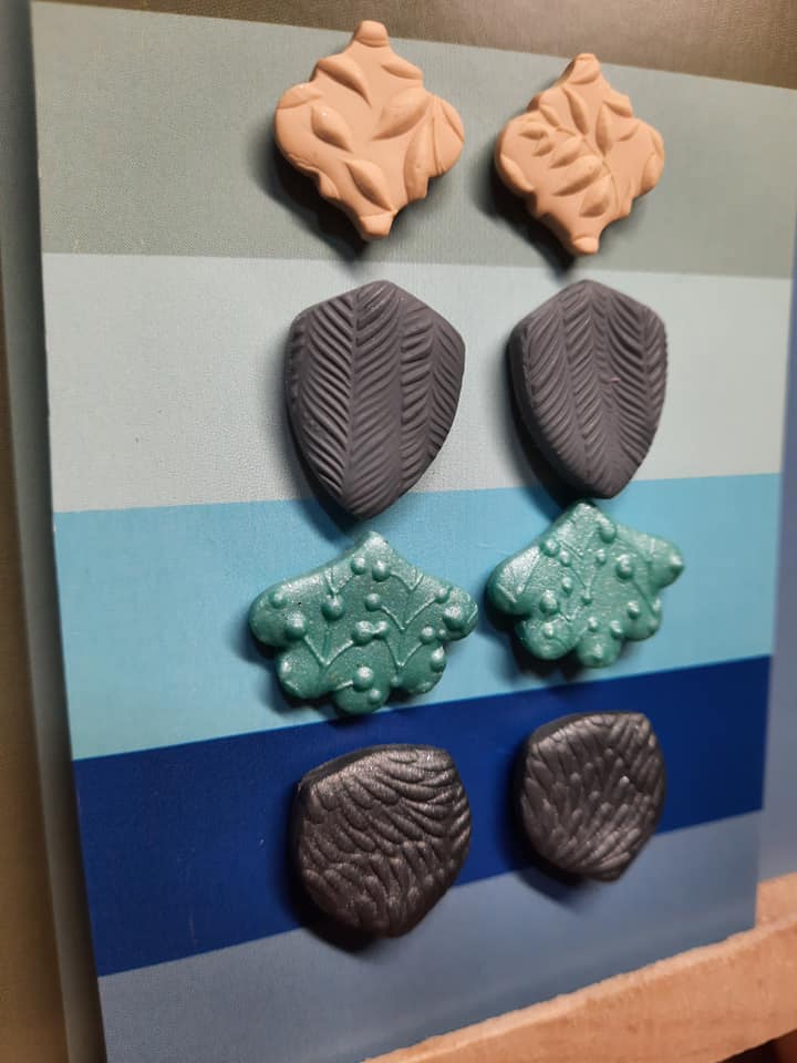 Soapstone earthy stud set of 4 handmade earrings polymer clay earthy