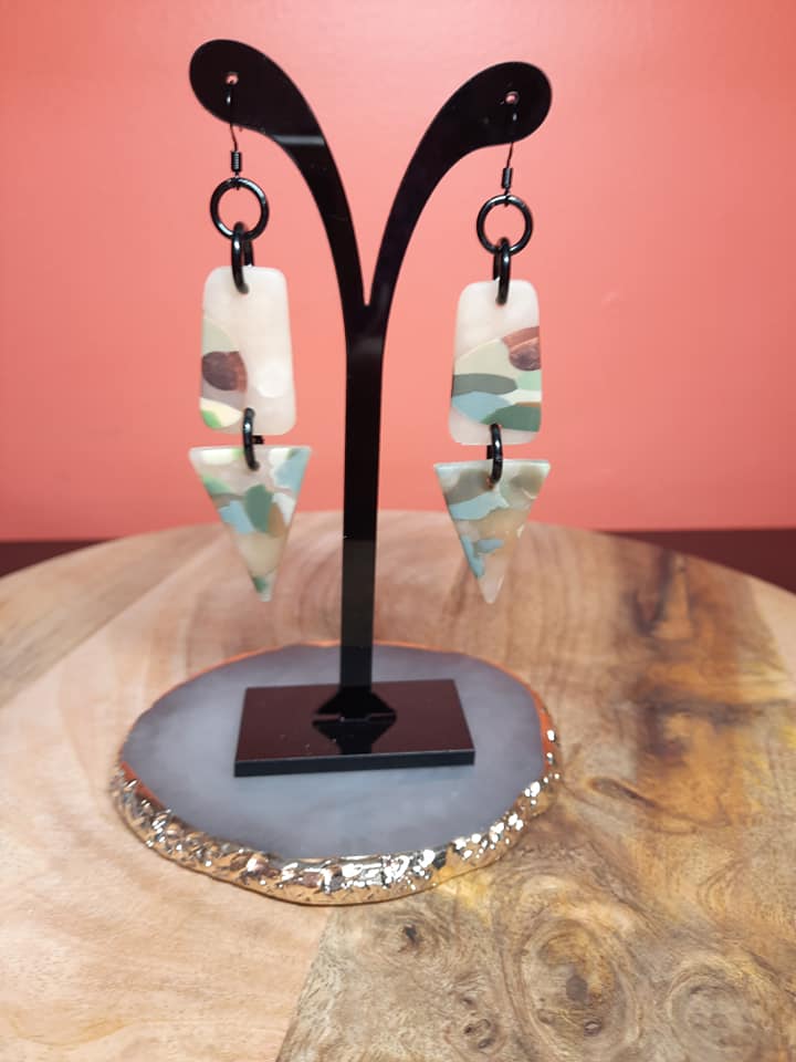 Pale oak dangle handmade earrings polymer clay earthy