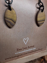 Load image into Gallery viewer, Gold leaf dangle handmade earrings polymer clay earthy
