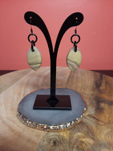Load image into Gallery viewer, Gold leaf dangle handmade earrings polymer clay earthy
