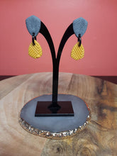 Load image into Gallery viewer, SALE Silver plate &amp; mustard stud handmade earrings polymer clay earthy
