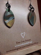 Load image into Gallery viewer, Golden treasure dangle handmade earrings polymer clay earthy
