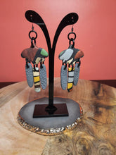 Load image into Gallery viewer, Silver satin dangle handmade earrings polymer clay earthy

