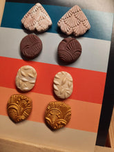 Load image into Gallery viewer, Sandalwood stud set of 4 handmade earrings polymer clay earthy
