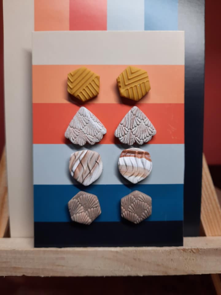 Autumn nights earthy stud set of 4 handmade earrings polymer clay earthy