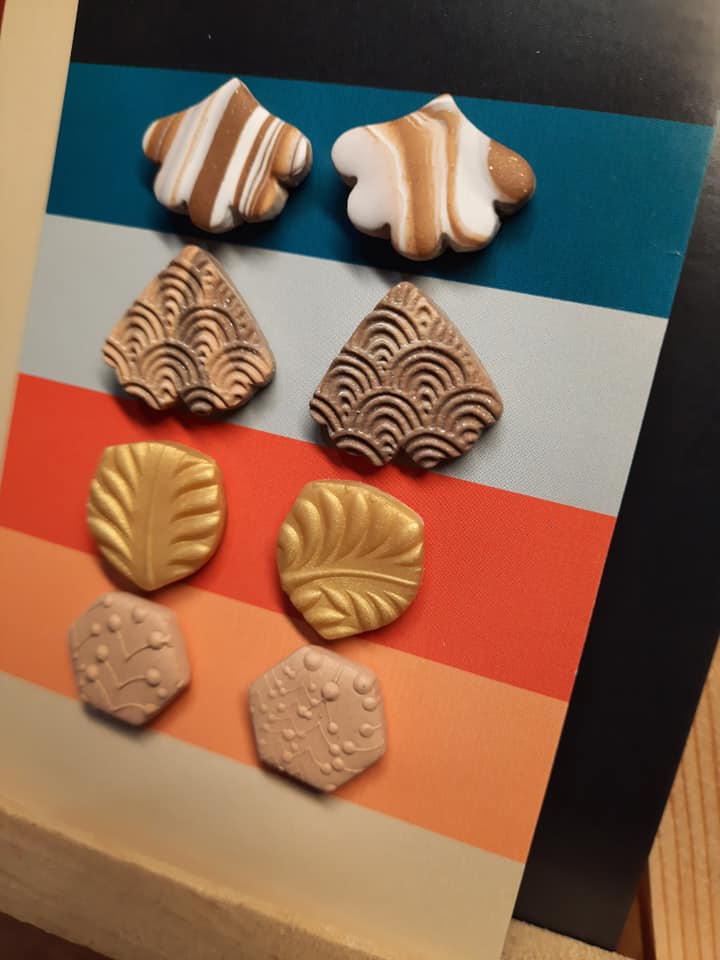 Chai latte earthy stud set of 4 handmade earrings polymer clay earthy