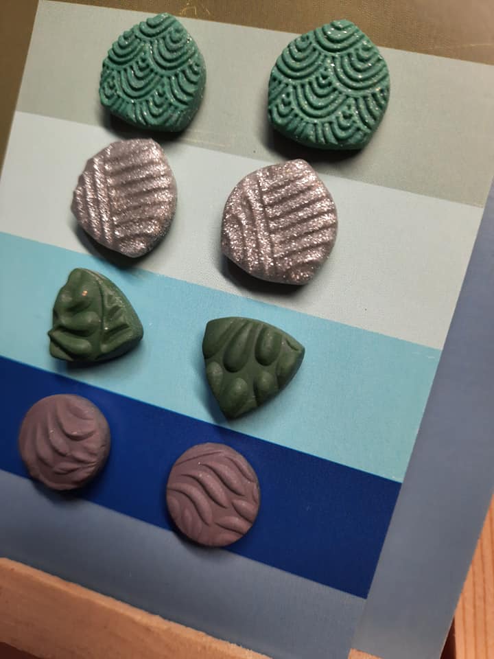 Bottle green earthy stud set of 4 handmade earrings polymer clay earthy