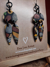 Load image into Gallery viewer, Slate hearts dangle handmade earrings polymer clay earthy
