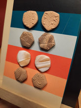 Load image into Gallery viewer, Cardamom pods earthy stud set of 4 handmade earrings polymer clay earthy
