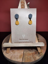 Load image into Gallery viewer, Silver plate &amp; mustard stud handmade earrings polymer clay earthy

