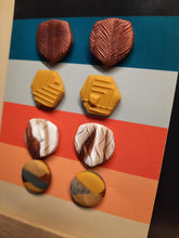 Load image into Gallery viewer, Honeycomb earthy stud set of 4 handmade earrings polymer clay earthy
