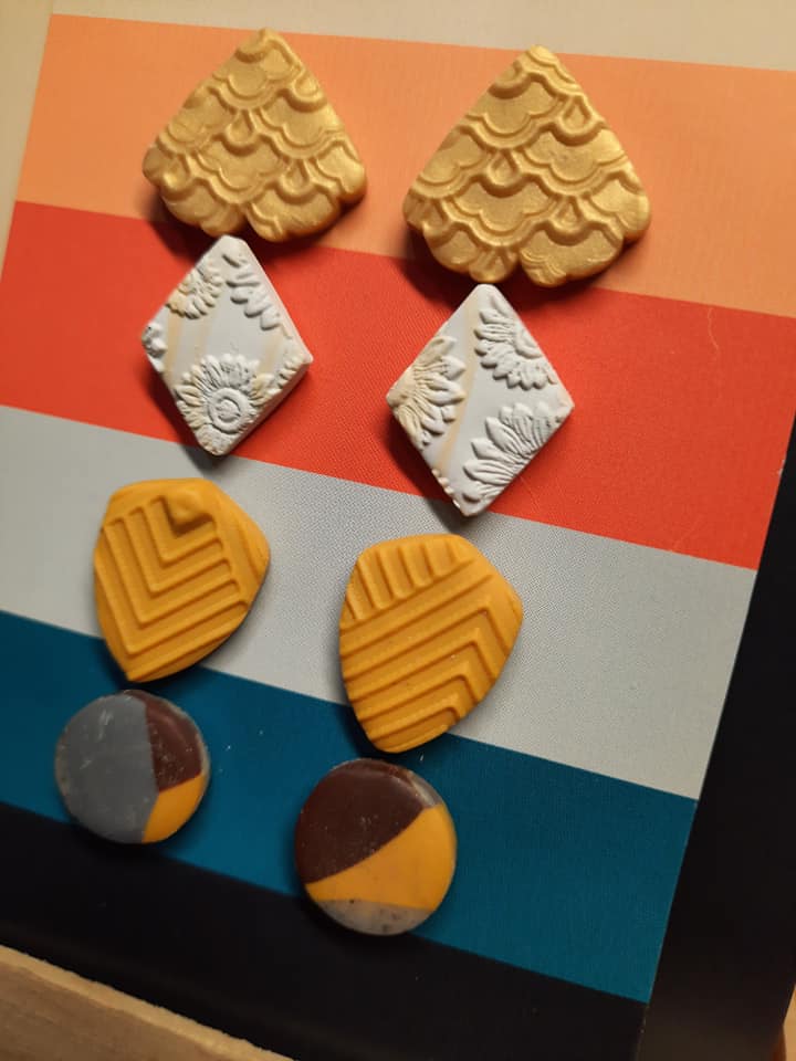 Citrus burst earthy stud set of 4 handmade earrings polymer clay earthy